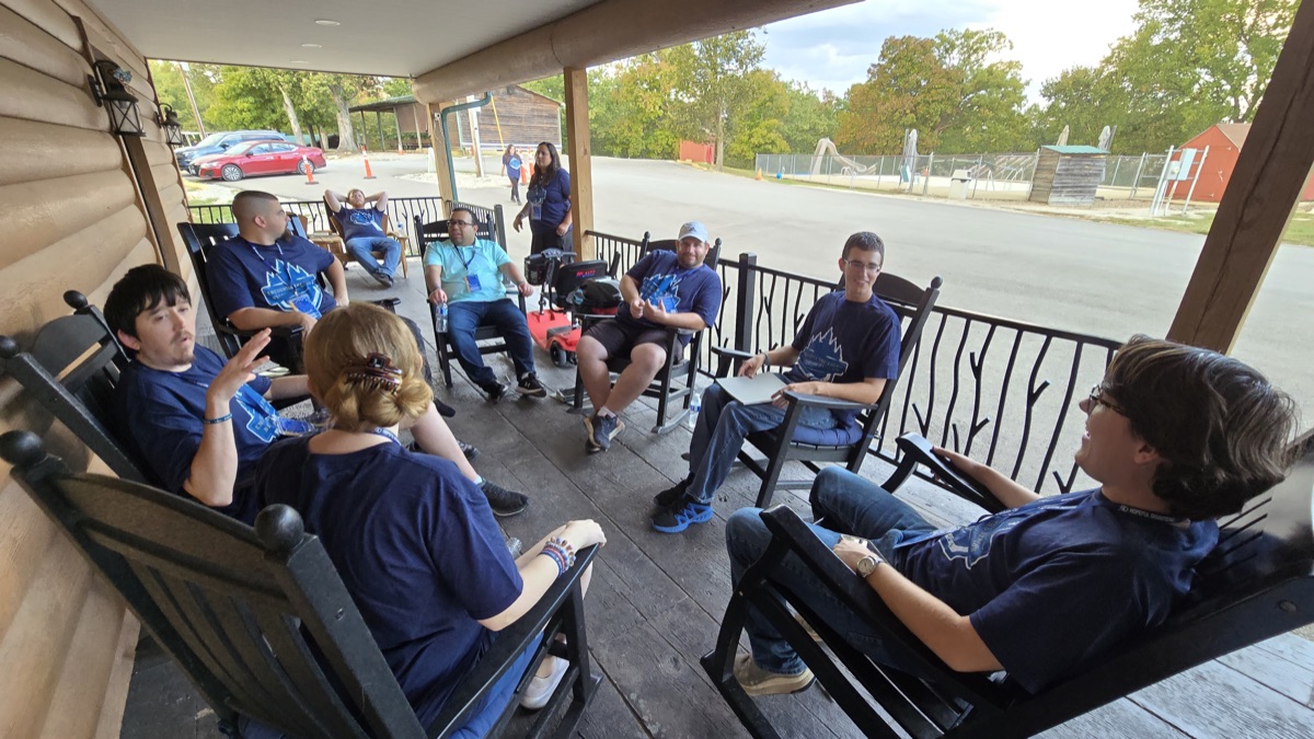 The group hanging out on the patio